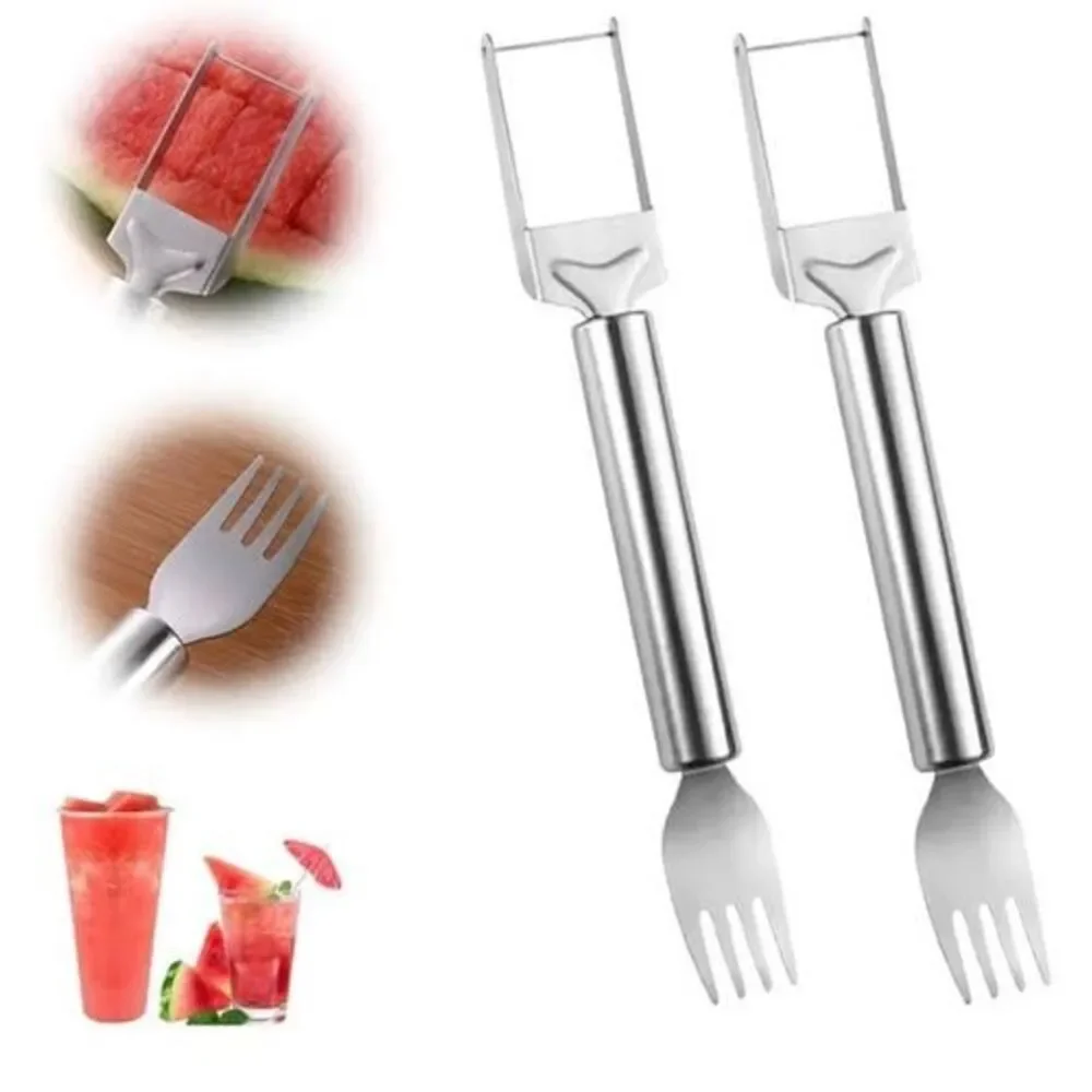 2 pc 2-In-1 Watermelon Fork Slicer & Cutter, Stainless Steel Summer Kitchen Tool